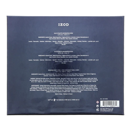 Izod Gift Set 125ml Eau De Toilette + 15ml Eau De Toilette + 200ml Body Spray