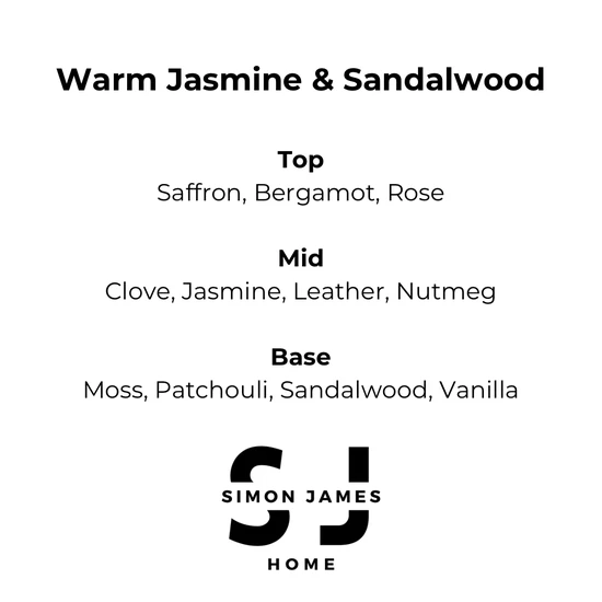 Simon James Home Warm Jasmine & Sandalwood Handmade Soy Wax Candle