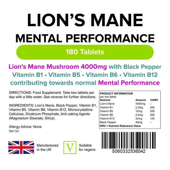 Lindens Lion's Mane 4000mg Tablets 180 Tablets