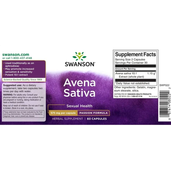 Swanson Avena Sativa Capsules 575mg - 60 Capsules