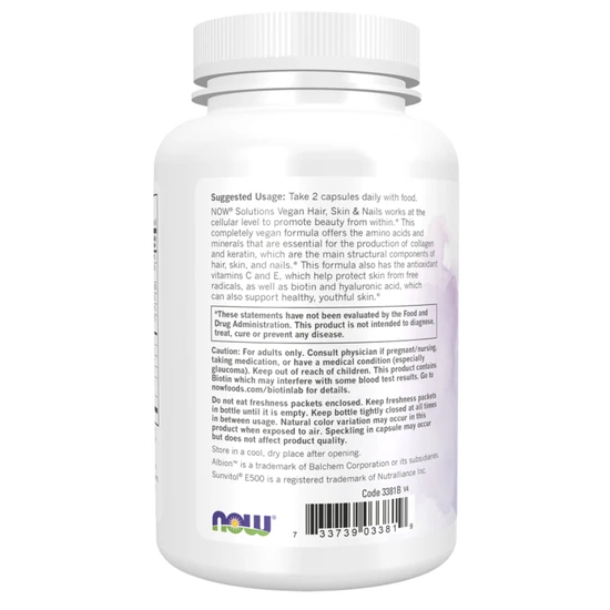 NOW Foods Vegan Hair Skin & Nails Capsules 90 Capsules