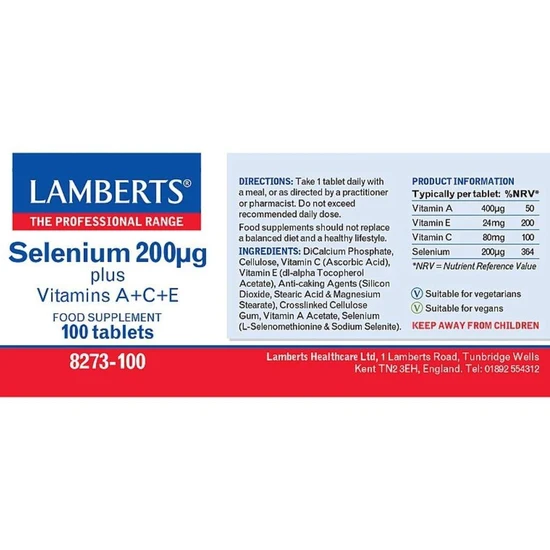 Lamberts Selenium 200ug Plus A+C+E Tablets 100 Tablets