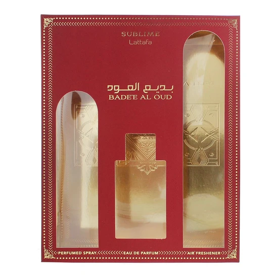 Lattafa Bade'e Al Oud Sublime Eau De Parfum 100ml Gift Set 100ml, 300ml Air Freshener & 200ml Perfumed Body Spray