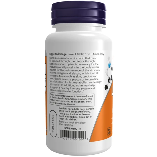 NOW Foods L-Lysine 500mg 100 Tablets