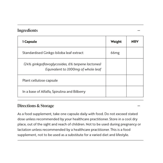 Viridian Ginkgo Biloba Leaf Extract Veg Caps 60 Capsules
