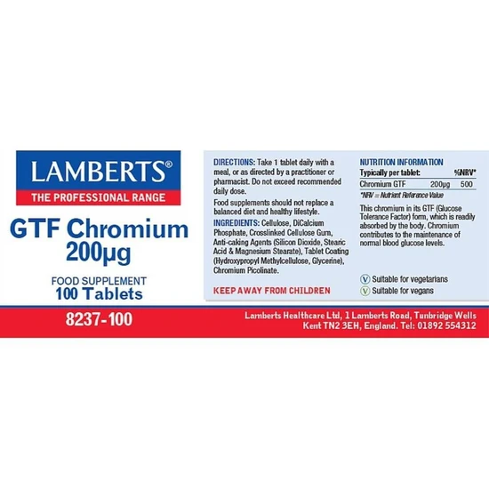Lamberts GTF Chromium Tablets 100 Tablets