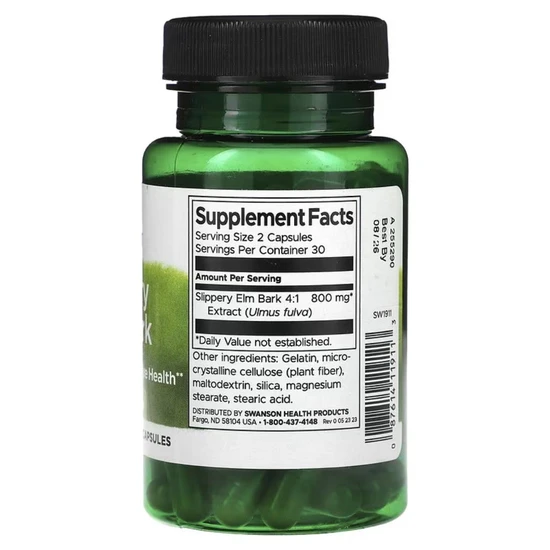 Swanson Slippery Elm Bark 400mg Capsules 60 Capsules