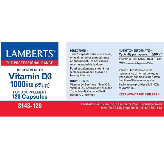 Lamberts Vitamin D3 1000iu Capsules 120 Capsules