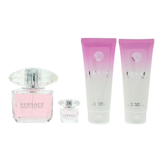 Versace Bright Crystal Gift Set 90ml Eau De Toilette + 100ml Body Lotion + 100ml Shower Gel + 5ml Eau De Toilette