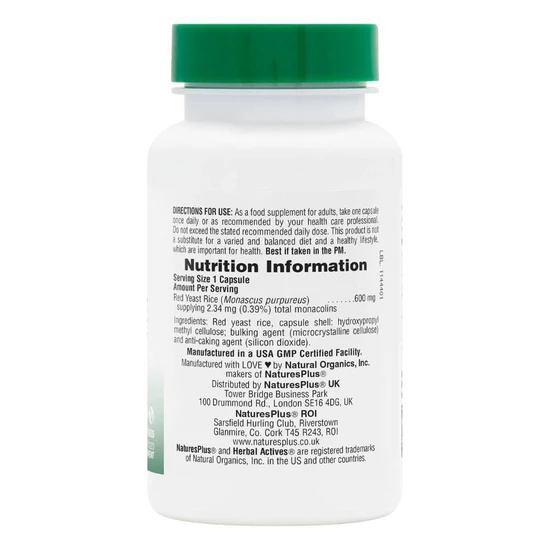 Nature's Plus Herbal Actives Red Yeast Rice 600mg Vegicaps 60 Vegicaps
