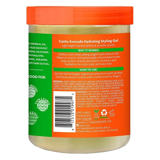 Cantu Avocado Hydrating Styling Gel With Avocado Oil & Shea Butter 524 g