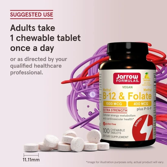 Jarrow Formulas Methyl B12 & Methyl Folate 400mcg Lemon Lozenges 100 Lozenges