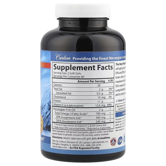 Carlson Labs The Very Finest Fish Oil 700mg Omega-3 Natural Orange Softgels 120 + 30