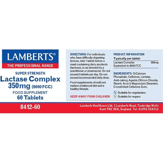 Lamberts Super Strength Lactase Enzyme 9000FCC 60 Tablets