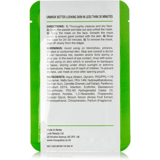 Masque Bar Green Tea Sheet Mask 3 x 21ml