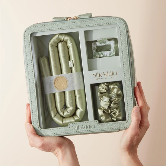 Silk Addict Olive Green Heatless Curlers Set