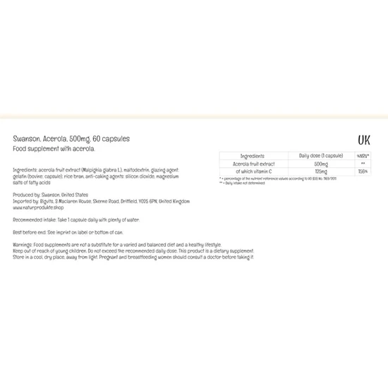 Swanson Acerola 500mg Capsules 60 Capsules