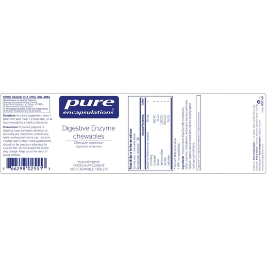 Pure Encapsulations Digestive Enzymes Chewable Tablets 100 Tablets