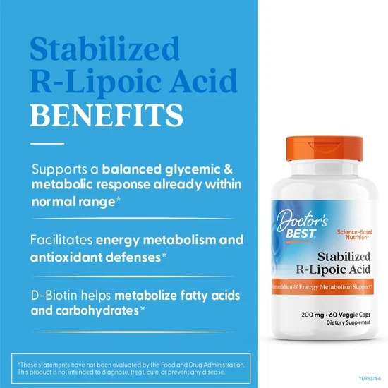Doctor's Best Stabilised R-Lipoic Acid With BioEnhanced Na-RALA 200mg Vegicaps 60 Vegicaps