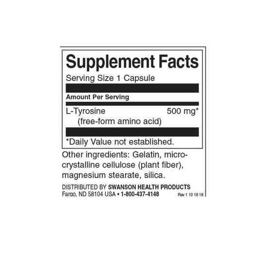 Swanson L-Tyrosine Capsules 500mg - 60 Capsules