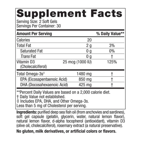 Nordic Naturals Ultimate Omega Xtra 1480mg Lemon 60 Softgels