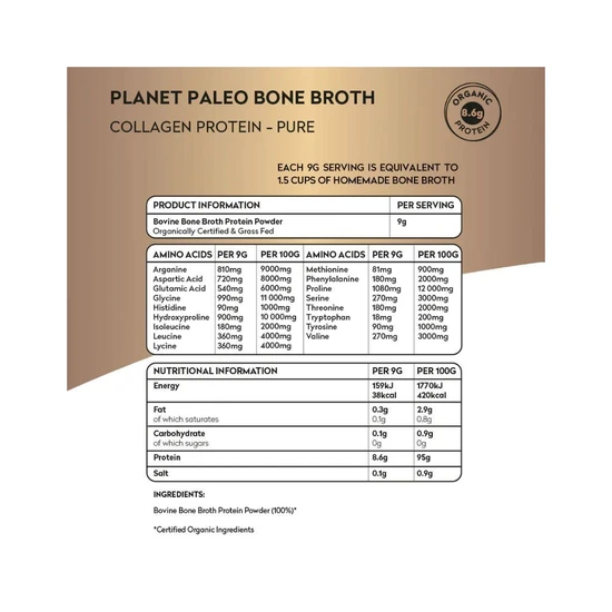 Planet Paleo Organic Bone Broth Collagen Protein Pure 225g