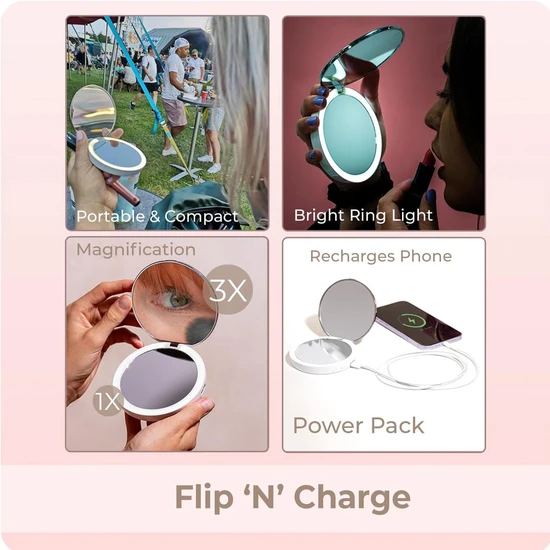 Stylpro Flip 'N' Charge Power Bank Compact LED Mirror