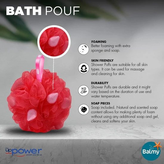 Balmy Naturel Bath Pouffe With Strawberry Soap Pieces