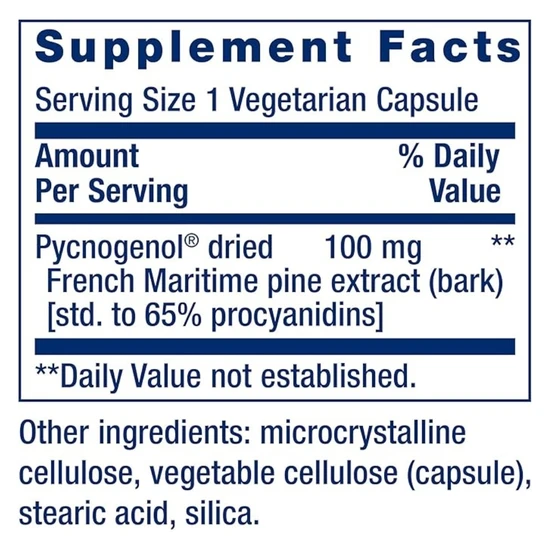Life Extension Pycnogenol French Maritime Pine Bark Extract 100mg Vegicaps 60 Vegicaps