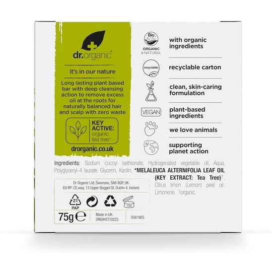 Dr. Organic Tea Tree & Lemon Shampoo Bar 75g