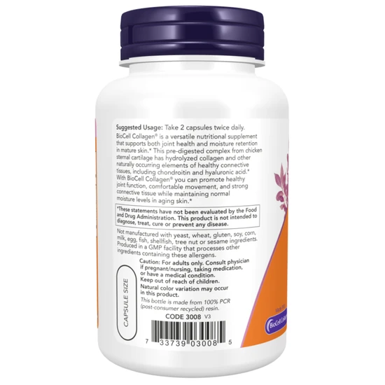 NOW Foods BioCell Collagen Hydrolyzed Type II Capsules 120 Capsules