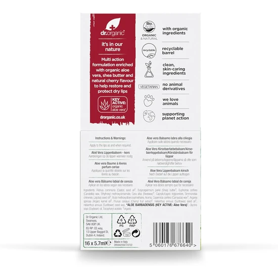 Dr. Organic Plus Aloe Vera Cherry Lip Balm 5.7ml