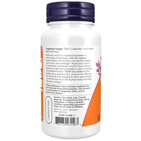 NOW Foods Hyaluronic Acid With MSM 50mg 120 Capsules