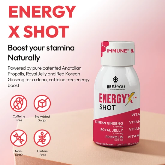 BEE&YOU Energy-X Royal Jelly Red Ginseng Propolis Raw Honey Shots x12