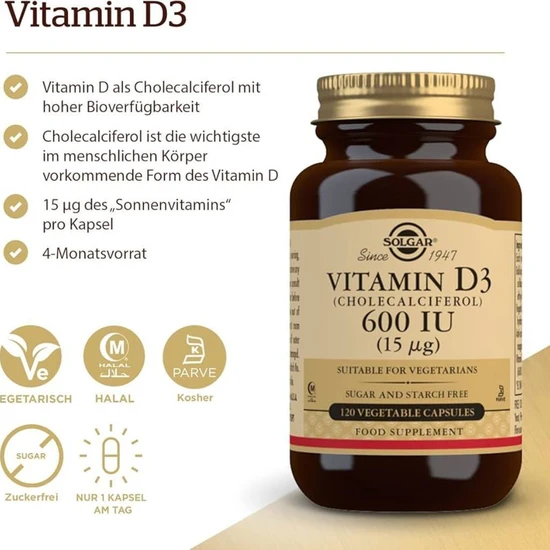 Solgar Vitamin D3 15ug 600iu Vegicaps 120 Vegicaps