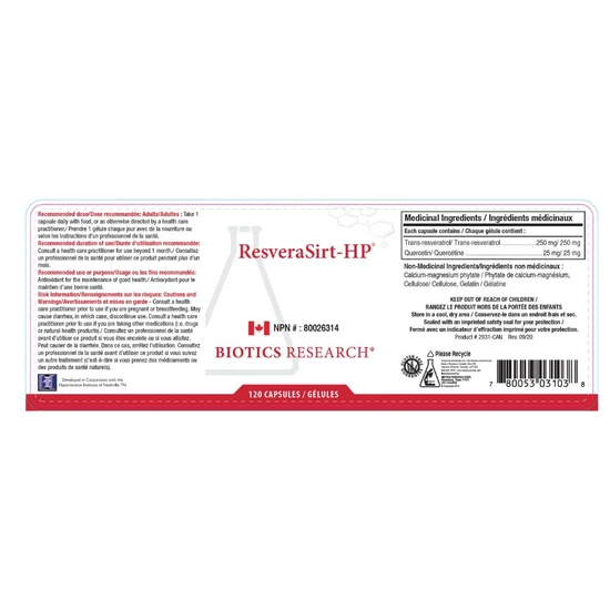 Biotics Research ResveraSirt-HP 120 Capsules