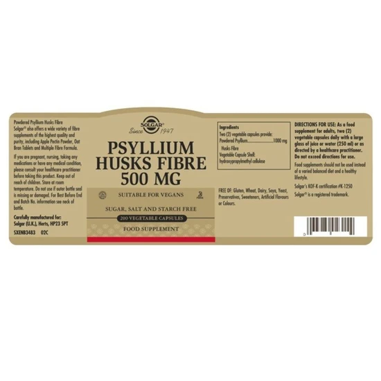 Solgar Psyllium Husks Fibre Vegicaps 200 Vegicaps