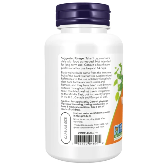 NOW Foods Black Walnut Hulls 500mg 100 Capsules