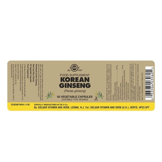 Solgar Korean Ginseng 520mg Vegicaps 50 Vegicaps