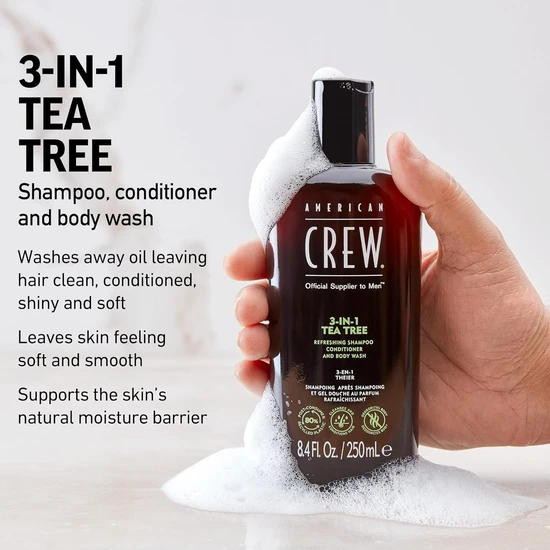 American Crew Hair & Body 3-IN-1 Tea Tree Shampoo, Conditioner & Shower Gel 1000ml