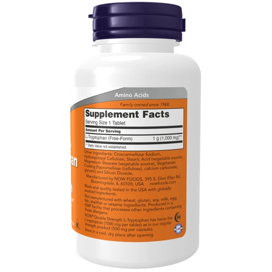 NOW Foods L-Tryptophan 1000mg Double Strength 60 Tablets