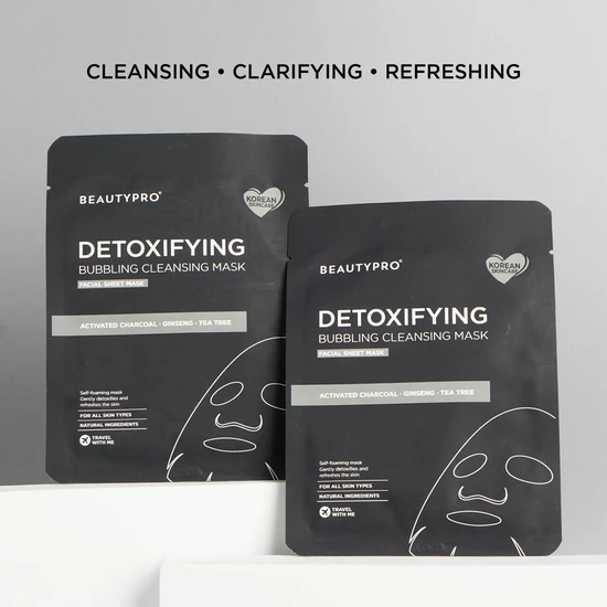 BeautyPro DETOXIFYING Bubbling Cleansing Sheet Mask With Activated Charcoal Pack of 4