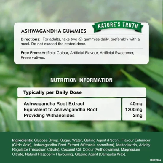 Nature's Truth Ashwagandha 1200mg Raspberry Gummies 60 Gummies