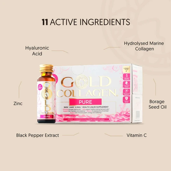 Gold Collagen Pure Skin, Hair & Nail Health Liquid Supplement For 25+ 10 x 50ml