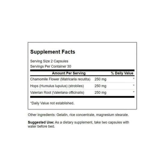 Swanson Valerian Chamomile & Hops Capsules 60 Capsules