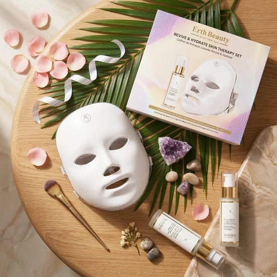 Erth Skin London Revive & Hydrate Skin Therapy Set Skin Retreat & Renew Light Therapy Face Mask + HA Serum 60ml