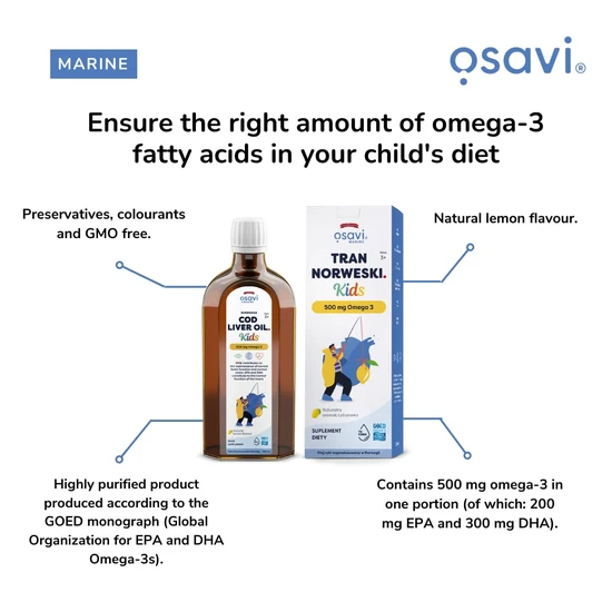 Osavi Norwegian Cod Liver Oil Kids 500mg Omega 3lemon 500ml