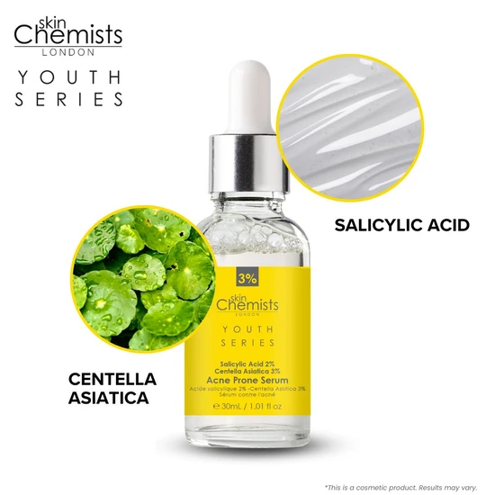 skinChemists Acne Prone Serum Salicylic Acid 2%, Centella Asistica 3% 30ml