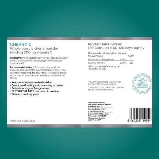 Cytoplan Cherry C Wholefood Vitamin C 200mg Capsules 120 Capsules