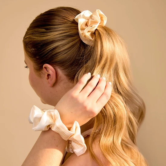 Silver Cloud Satin Frilly Hair Scrunchies Buttercup Collection